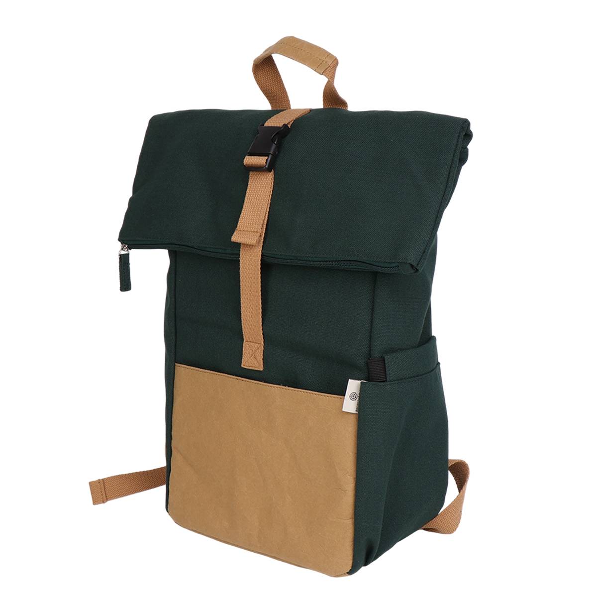 B116-Recycled Cotton Roll-Top Backpack with Washed Kraft Paper